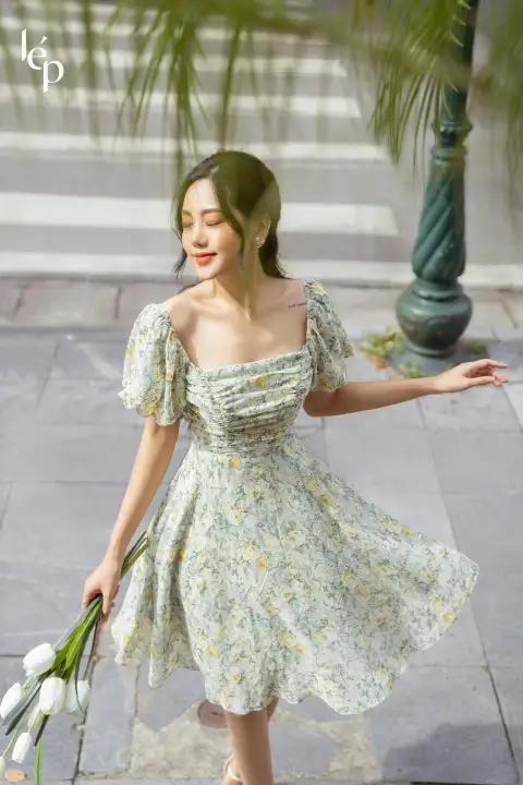 Váy cổ vuông rút nhún_6VA557XL_Lep’ – LÉP >>> top1shop >>> lazada.vn