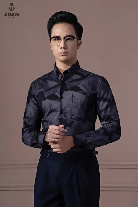 Áo sơ mi Adam Store họa tiết lá ghi SMC070