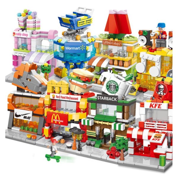 Xếp Hình LeGo Cửa Hàng Của Các Thương Hiệu Nổi Tiếng, Xây Dựng Thành Phố Lego