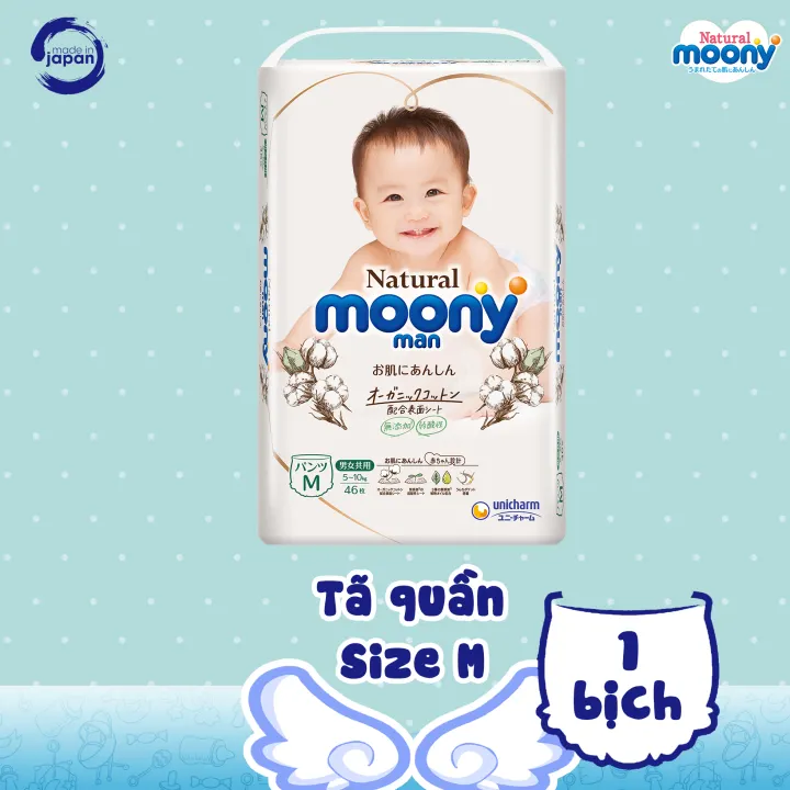 Bỉm Quần Moony Natural Size M46 Cho Bé 5 - 10kg - Tã/Bỉm Moony Natural nội địa Nhật Organic Chính Hãng dán/quần NB63/S58/M46/L38/L36/XL32