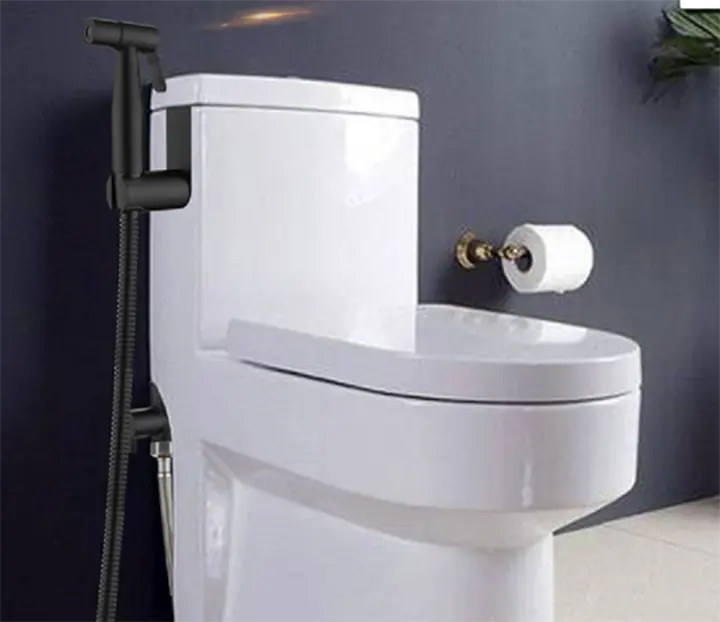 Combo vòi xịt ( không có van chia nước ) Inox 304 màu đen cao cấp - đế cài vào bồn cầu không khoan lỗ