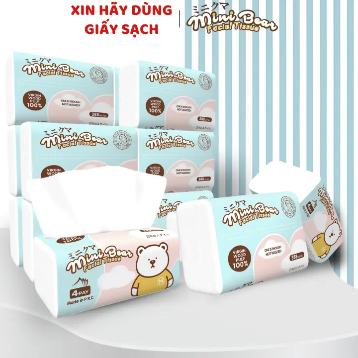 Khăn giấy minibear, thùng 30 gói giấy ăn thêm dày 100% bột gỗ nguyên sinh