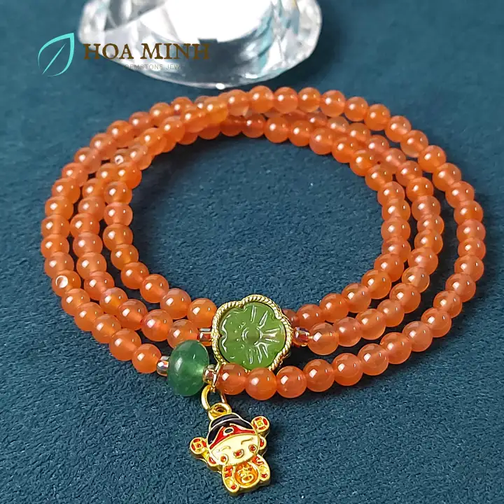 Vòng tay Ngọc Nam Hồng size 5 li kiểu quấn 3 vòng hoặc làm vòng cổ, hợp phong thủy mệnh Hỏa Thổ | Hoa Minh Gem