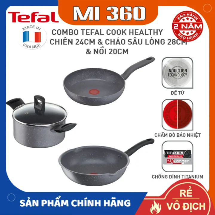 Bộ nồi chảo Tefal G134S495 Cook Healthy gồm Chảo 24cm, Chảo sâu 28cm, Nồi 20cm