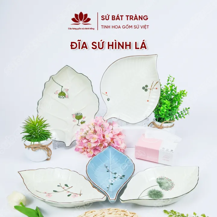 Đĩa sứ hình lá nhiều họa tiết lựa chọn cao cấp Bát Tràng