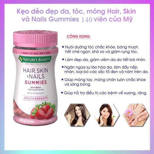 Kẹo dẻo Nature's Bounty Hair Skin Nails Gummies with Biotin 2500mcg Health Beauty 140v - Mỹ Phẩm & Sản phẩm chăm sóc khác Kẹo dẻo Nature's Bounty Hair Skin Nails Gummies with Biotin 2500mcg Health Beauty 140v - Mỹ Phẩm & Sản phẩm chăm sóc khác