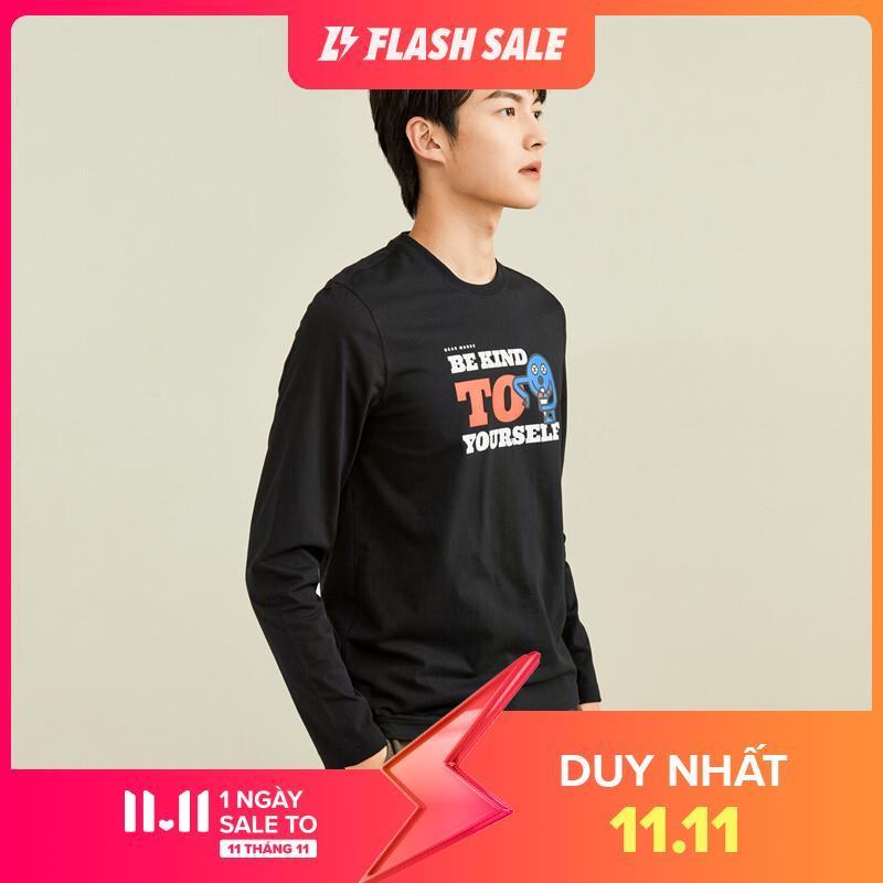 Áo phông nam T-shirt dài tay cổ tròn chất cotton thuận in quái thú đáng yêu thu đông Giordano Free Shipping 13091792