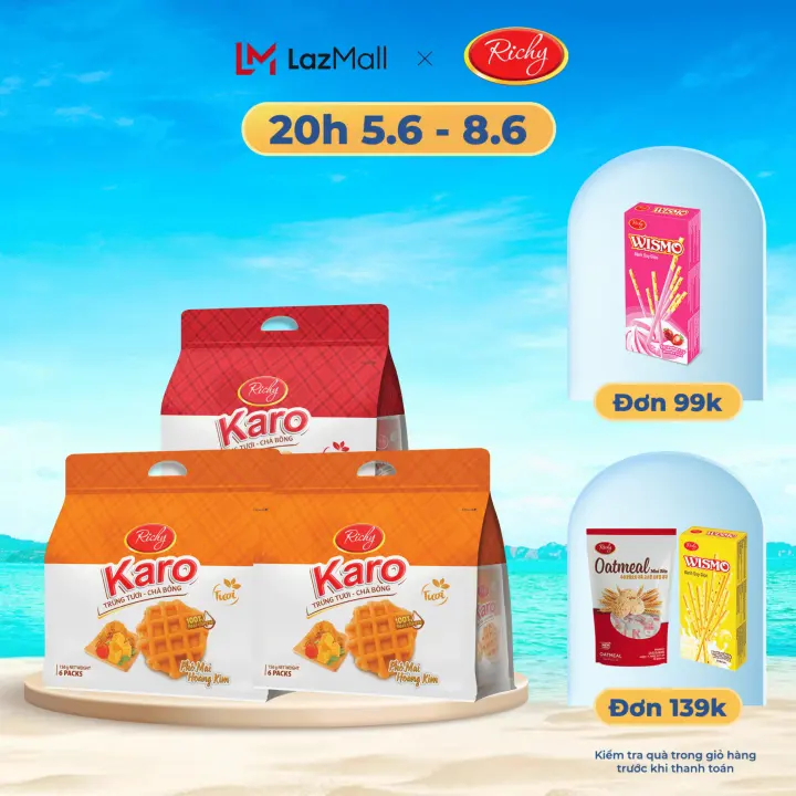 Combo 3 bánh karo mix 2 vị, 2 phô mai hoàng kim + 1 sợi gà, bánh Karo tươi, HSD 45 ngày từ NSX - Bánh keoh Richy