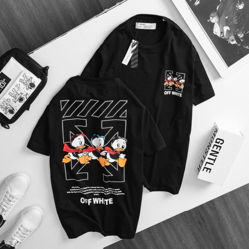 Áo thun tay lỡ form rộng off white donan màu đen màu trắng unisex áo thun nam áo thun nữ