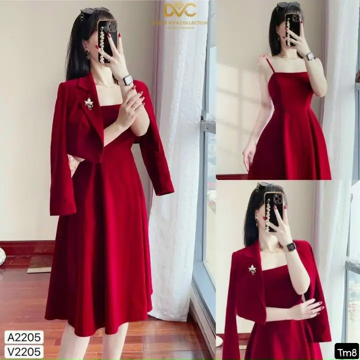 Sét bộ đồ nữ đầm dáng xòe 2 dân kèm áo khoác sang trọng – No Brand >>> top1shop >>> lazada.vn