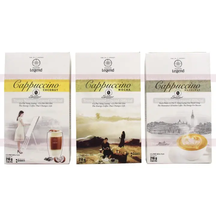 CÀ PHÊ TRUNG NGUYÊN HÒA TAN CAPUCHINO MOCHA – HAZELNUT – COCONUT – CAFE G7 HÒA TAN HỘP 12gói x 18gr – Trung Nguyên Legend – top1shop