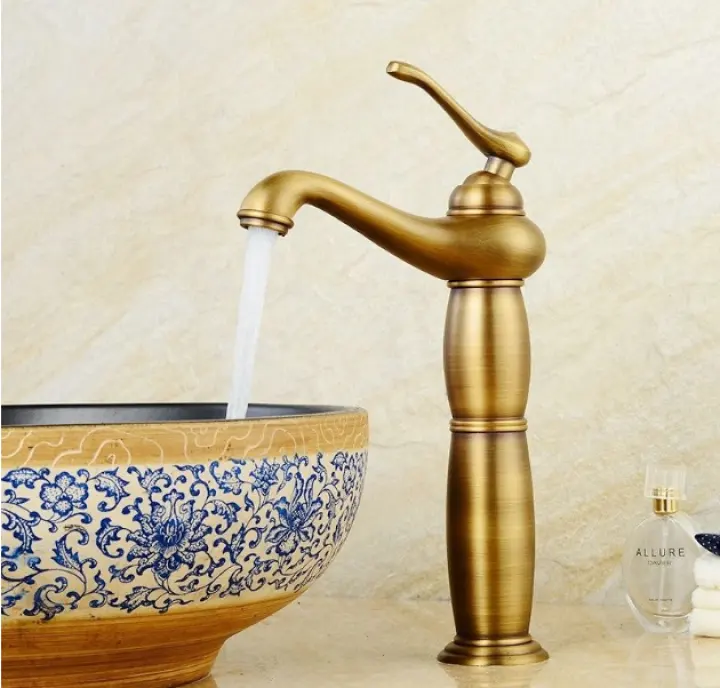 Vòi lavabo nóng lạnh cao giả cổ dùng cho lavabo đặt bàn MS10