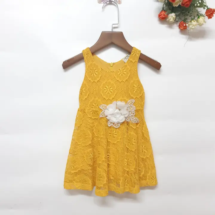 DG59-VBG-03 - Váy ren tay ngắn dành cho bé gái , đính hoa màu trắng , made in Vietnam.