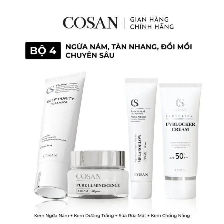 Bộ 4 sản phẩm ngừa nám, tàng nhan, chăm sóc và bảo vệ da chuyên sâu Cosan