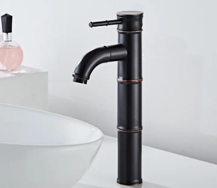 Vòi lavabo cao giả cổ nóng lạnh màu đen cao cấp MS3- dùng cho lavabo đặt bàn
