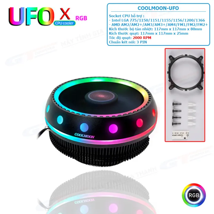 Quạt Tản Nhiệt CPU Coolmoon UFO Fan RGB Tự Chuyển Chế Độ, Hỗ Trợ Đa Socket