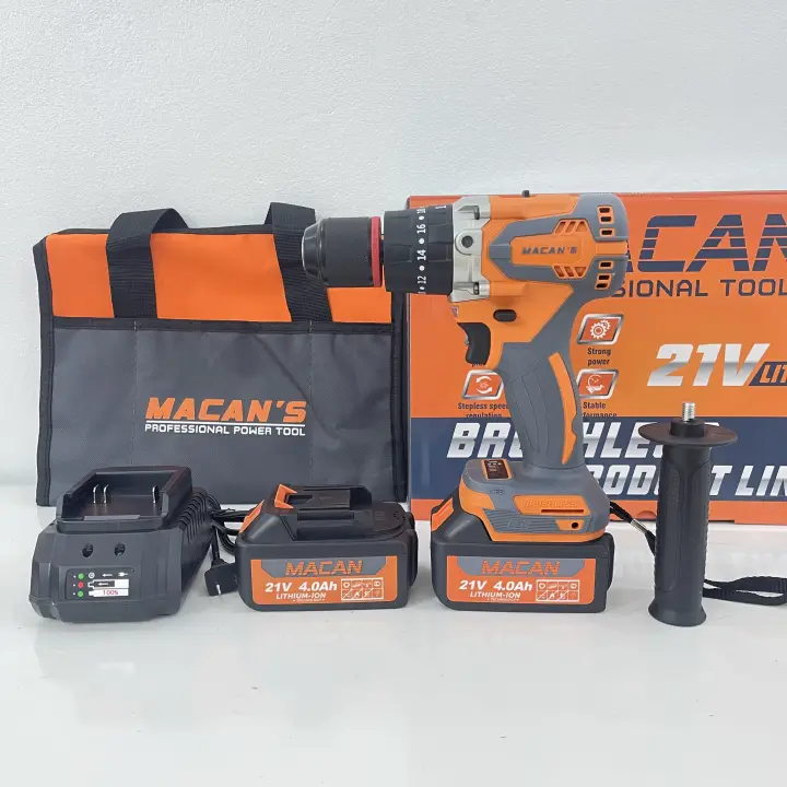 Máy khoan pin Macan 6013C đầu khoan 13mm động cơ không chổi than chân pin phổ thông 21V