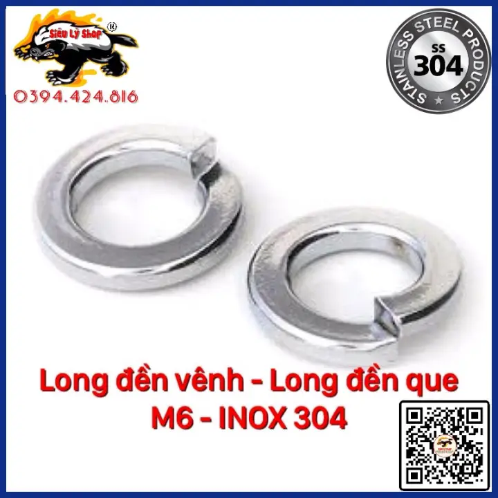 Long đền vênh - Long đền que M6 INOX 304 (Set 50cái)