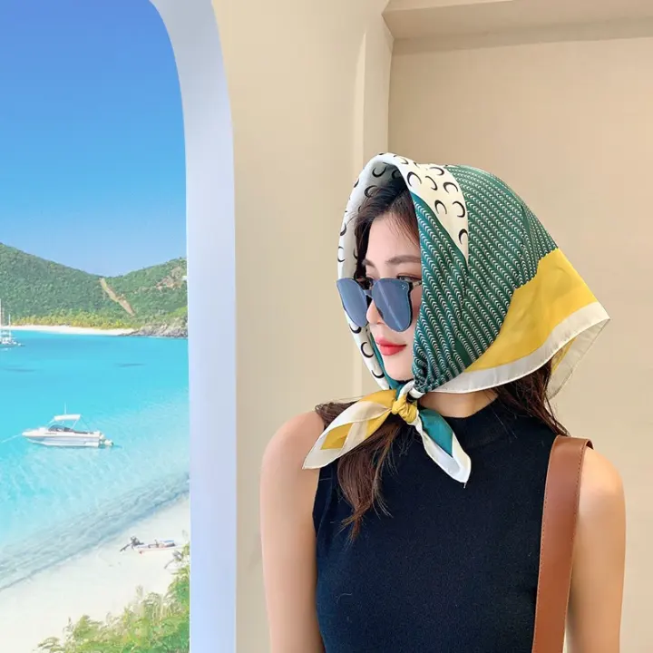 Khăn choàng turban Bluehope đi biển chất liệu lụa mát tay cột tóc cột túi đội đầu nhiều màu kẻ ô TB0
