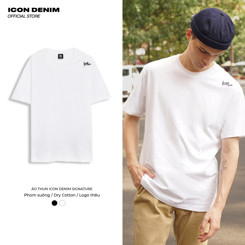 Icon denim - áo thun nam tay ngắn dáng oversize dry cotton signature