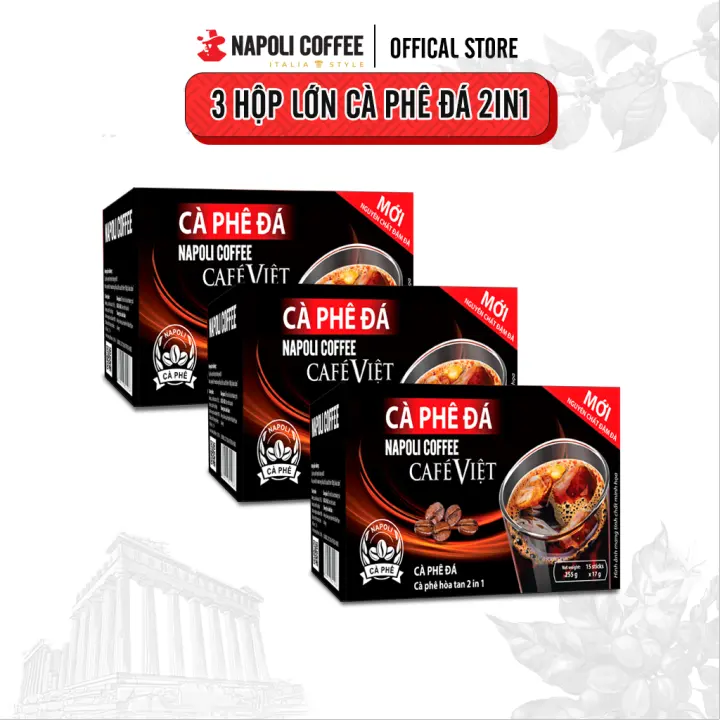 Combo 3 hộp lớn cà phê đen đá Napoli Coffee (15 gói x 22g) – Cafe hoà tan 2in1 100% Arabica hạt SẠCH – Napoli Coffee – top1shop