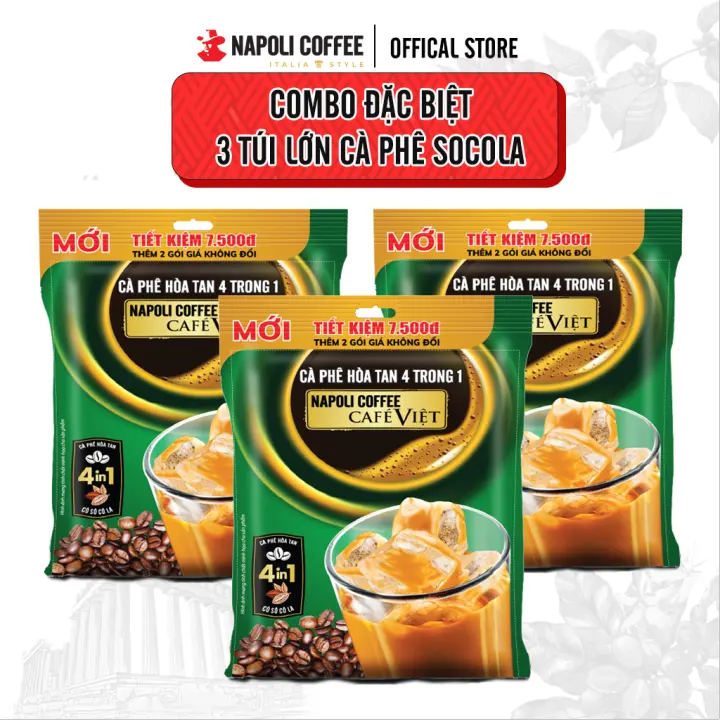 Combo 3 túi lớn cà phê sữa đá vị socola Napoli Coffee (18 gói x 29g) – Cafe hoà tan 4in1 Từ Arabica/Robusta hạt SẠCH – Napoli Coffee – top1shop