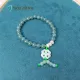 Vòng tay đá Cẩm Thạch tự nhiên băng chủng Lam Ngọc VIP size 6.8 li phối charm cỏ 4 lá bạch ngọc, bánh xe cẩm thạch | Hoa Minh Gem. 