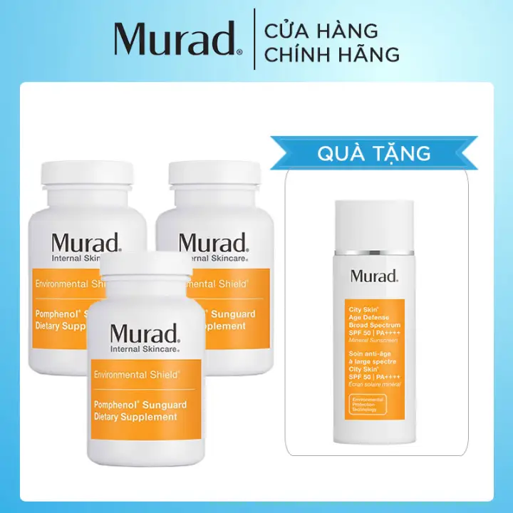 Bộ 3 Viên uống chống nắng Murad Pomphenol Sunguard 60 viên Tặng City Skin Age SPF 50 PA++++ 50ml (không...