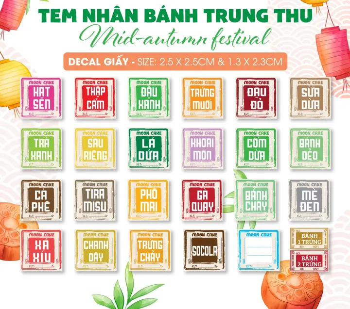 Tem Trung Thu hình Vuông tự ghi  NSX và HSD ( 2.5cm) chọn mẫu