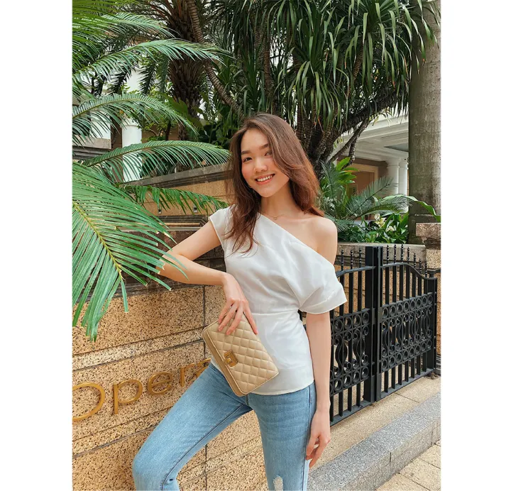 Áo lệch vai, Shoulder Off Shirt LUCETFASHION, áo kiểu Han Quốc