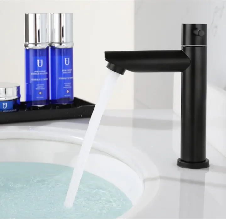 Vòi lavabo lạnh đen thấp inox MS1