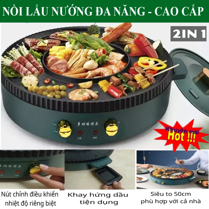 Nồi Lẩu Nướng Đa Năng, Bếp Lẩu Nướng 2 Ngăn 2 Trong 1, Bếp Lẩu Nướng Loại To.  Mặt Nồi Tráng Men Chống Dính Cao Cấp, Nướng Và Lẩu Cùng 1 Lúc Tiện Dụng Cho Mọi Gia Đình-[ BẢO HÀNH 1 ĐỔI 1 TRÊN TOÀN QUỐC]