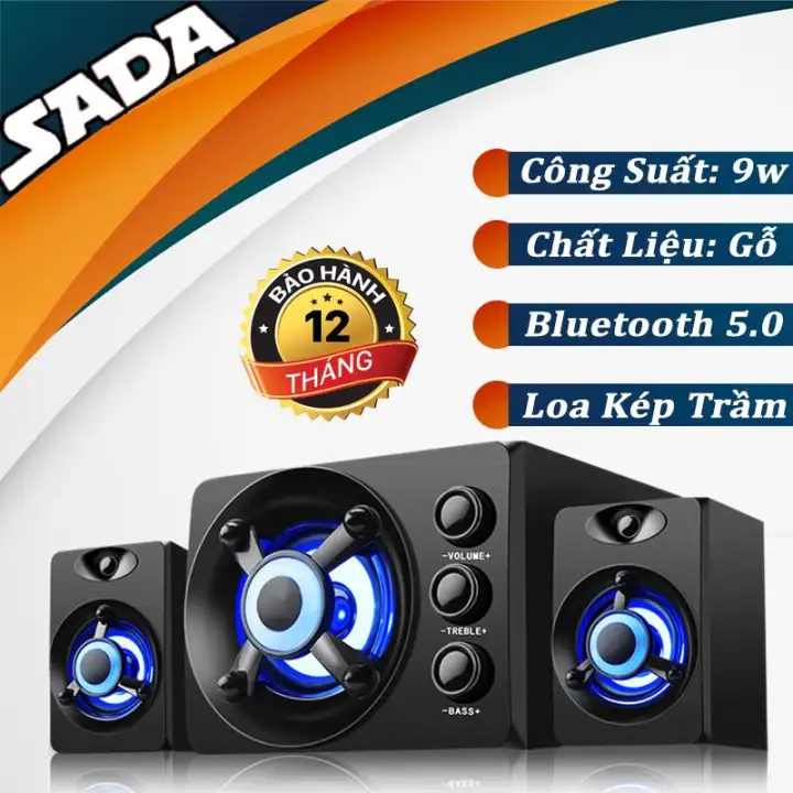 Loa vi tính , Loa vi tính bluetooth, Loa nghe nhạc công suất lớn , Bộ 3 Loa Máy Tính Siêu Trầm SADA D-208 , Chất Liệu Gỗ Tích Hợp Đèn Led 7 Màu Gaming, Chỉnh Âm Lượng ,Bass, Treble - Top 10 Sản Phẩm Bán Chạy Nhất