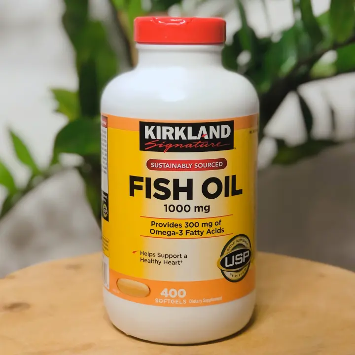 Viên uống Dầu cá Omega 3 Fish Oil 1000mg Kirkland Signature Hộp 400 Viên Nắp Đỏ chăm sóc sức khỏe gia đình cũng như phòng ngừa các bệnh tim mạch, bổ sung Omega-3 có chứa DHA, EPA Kirkland Signature Fish Oil 1000 mg., 400 Softgels