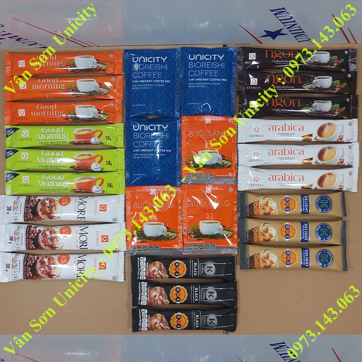 Combo 09 loại Cà Phê Sữa – Đen Trần Quang – Phúc Sinh – Unicity (mỗi loại 03 gói nhỏ) – Trần Quang – top1shop