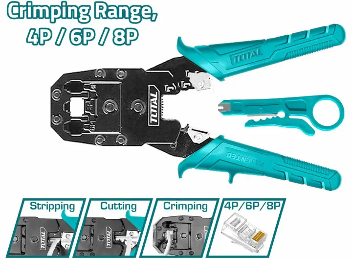 8" Kìm bấm cos, dây mạng viễn thông Total TMPC4468P