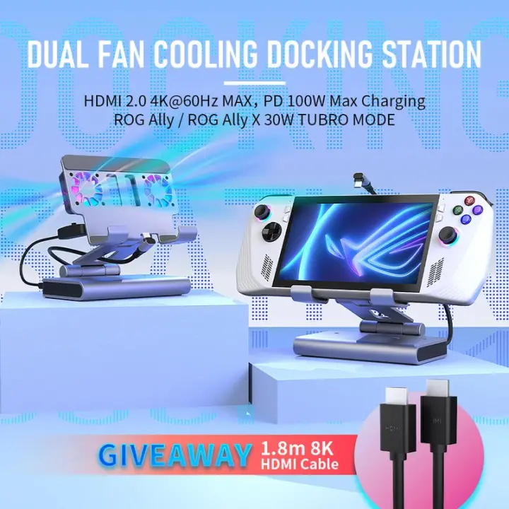 Estación de acoplamiento Para ROG Ally x & Steam boong OLED & Legion go, ventilador de refrigeración kép, 4K @ 60Hz, puerto de carga De 100W Modo Turbo ROG