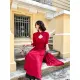 Áo dài lụa đỏ dáng cổ tàu tay lửng MIEU - HD39. 
