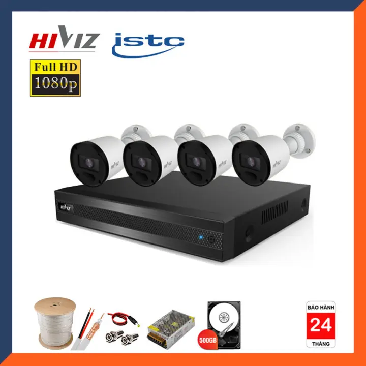 [ FREESHIP⚡]Trọn Bộ Camera giám sát 4 Mắt HIVIZ PRO 2.0MP Full HD Chính Hãng - Bộ 4 Camera HIVIZ đầy đủ phụ kiện lắp đặt + HDD 500GB - BẢO HÀNH 24 THÁNG 1 ĐỔI 1 CHÍNH HÃNG TẠI TIN HỌC MAI HOÀNG