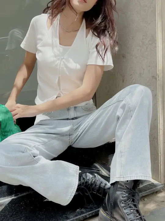 Quần jeans culottes cotton túi xéo màu nhạt LENCLOTHING 8687