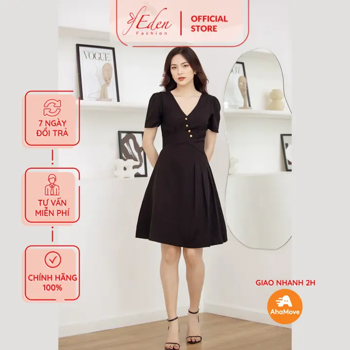 Đầm Nữ Thời Trang Eden Cổ V Xếp Li Eo – D445 – Eden >>> top1shop >>> lazada.vn