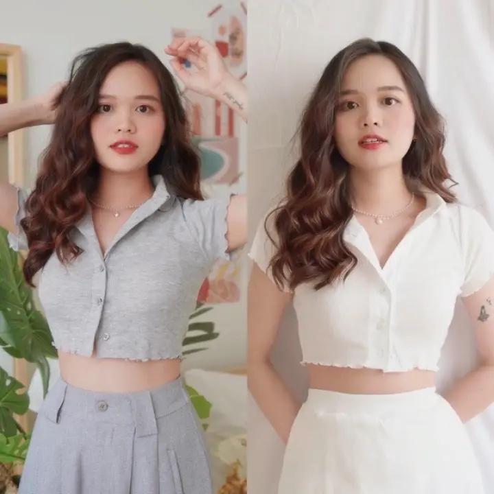 Áo kiểu nữ cúc thật cuốn biên thời trang cao cấp XIXO cao cấp sang mịn đẹp