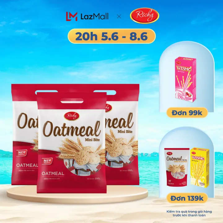Combo 3 túi bánh yến mạch Oatmeal RIchy, Túi 220g - 250g, 80-100 viên minibite