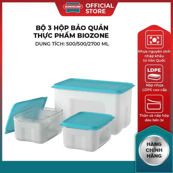 Bộ 3 Hộp Bảo Quản Thực Phẩm BIOZONE KB-ST3P01 2700 ml 500 ml