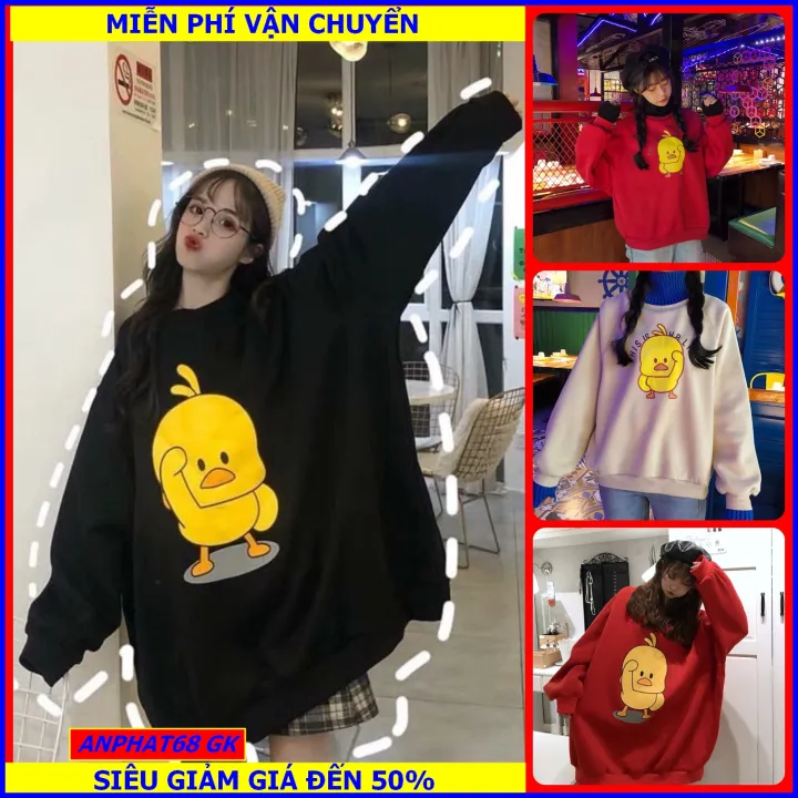 [HCM]ÁO SWEATER NỮ IN HÌNH VỊT CỰC DỄ THƯƠNG MẪU MỚI THIẾT KẾ KIỂU HÀN QUỐC FROM RỘNG TAY DÀI  ÁO SWEATER ANPHAT68 GK T3A4 MỀM MỊN CÓ THỂ DÙNG LÀM ÁO KHOÁC ĐƯỢC