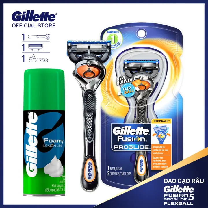 Combo dao cạo râu Gillette Fusion5 Proglide Flexball ( kèm Bọt cạo râu Gillette Hương Chanh 50g)