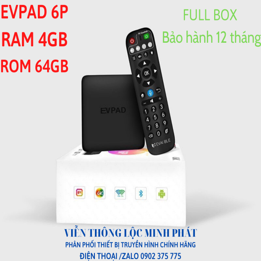  Tivi box EVPAD 6P Ram 4G + Rom 64G Android 10.0 Xem Truyền Hình Quốc Tế Miễn Phí Có Remote Hỗ Trợ Voice 