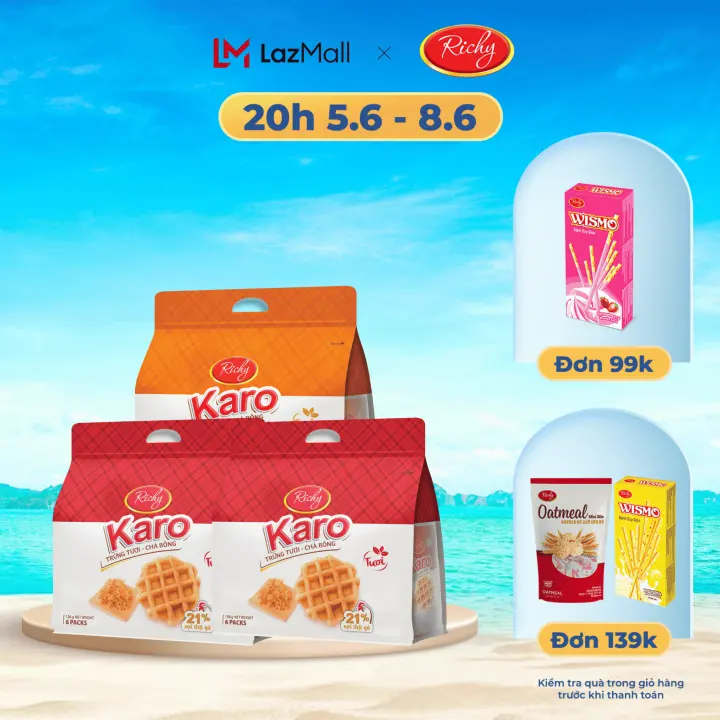 Combo 3 bánh karo mix 2 vị, 2 sợi gà + 1 phô mai hoàng kim, bánh Karo tươi, HSD 45 ngày từ NSX - Bánh keoh Richy