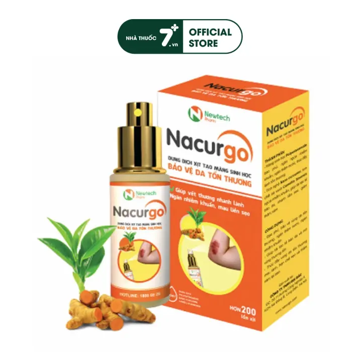 Dung dịch xịt bảo vệ vết thương, dùng cho người bị loét nghệ nano Nacurgo - Chai 30ml