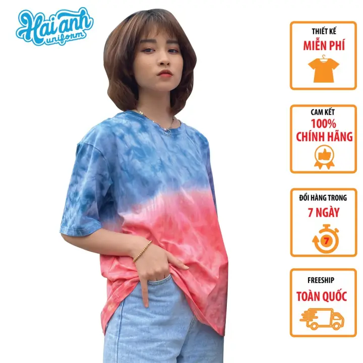 Hải Anh Uniform Áo Lớp Patchy Ombre Xanh Hồng